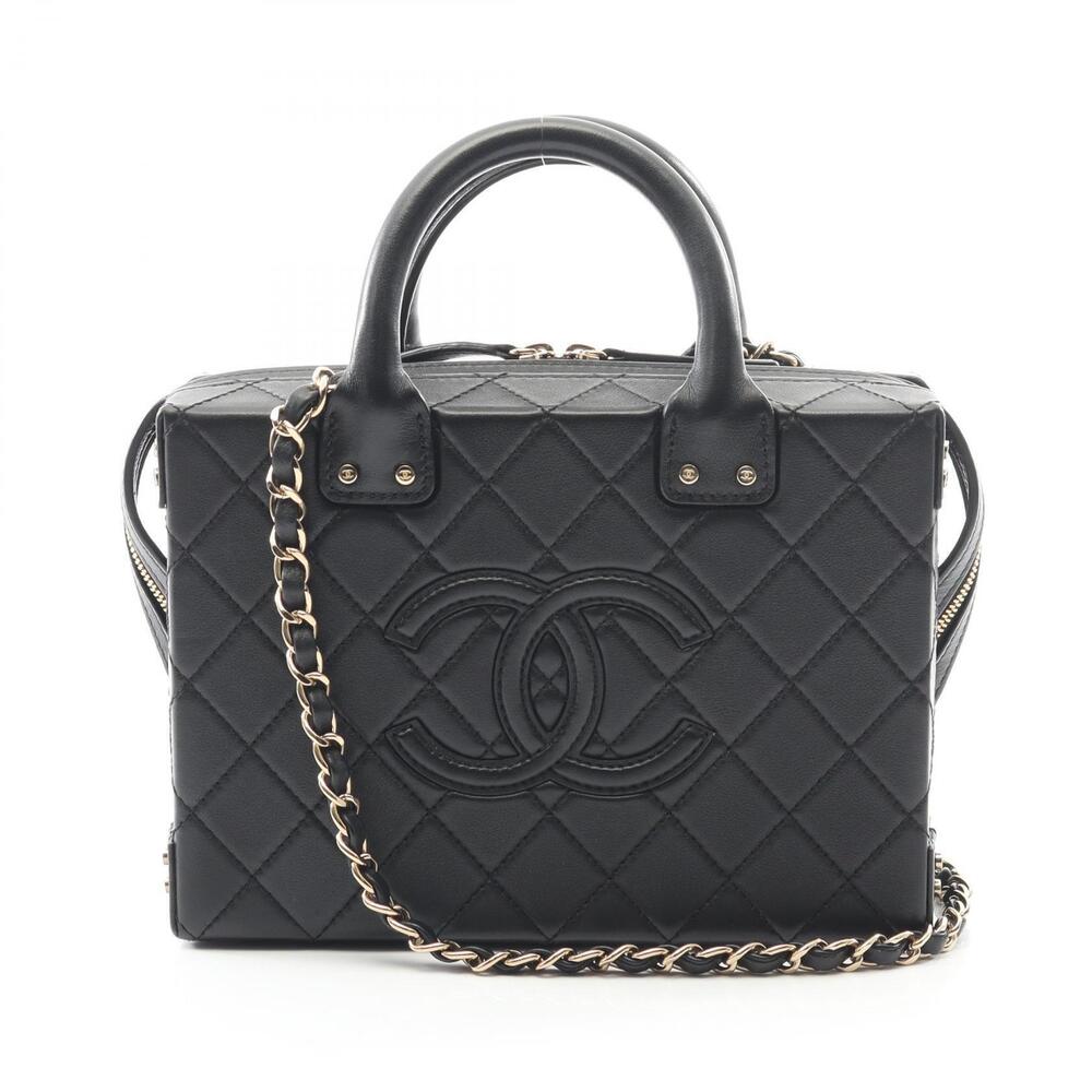 Chanel Matelasse Vanity Bag Shoulder Lambskin Leather Black